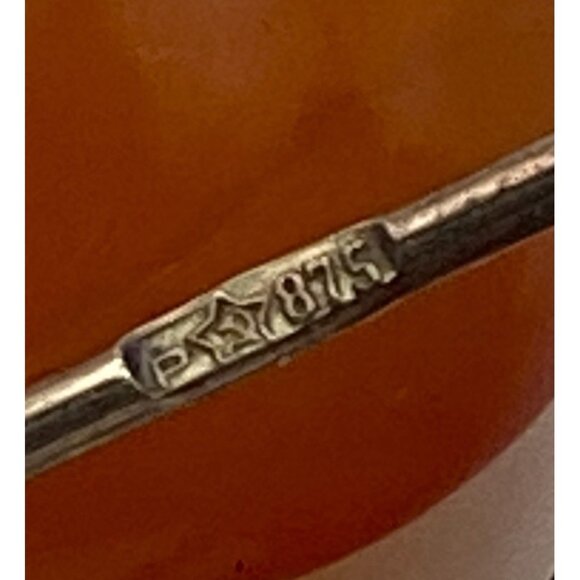 Vtg Baltic Amber Earrings Soviet 875 Silver USSR Hallmark Mid Century Hinge Back - Picture 3 of 16